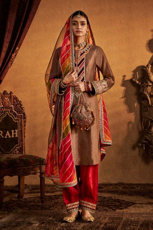 Brown-Red Kurta Set