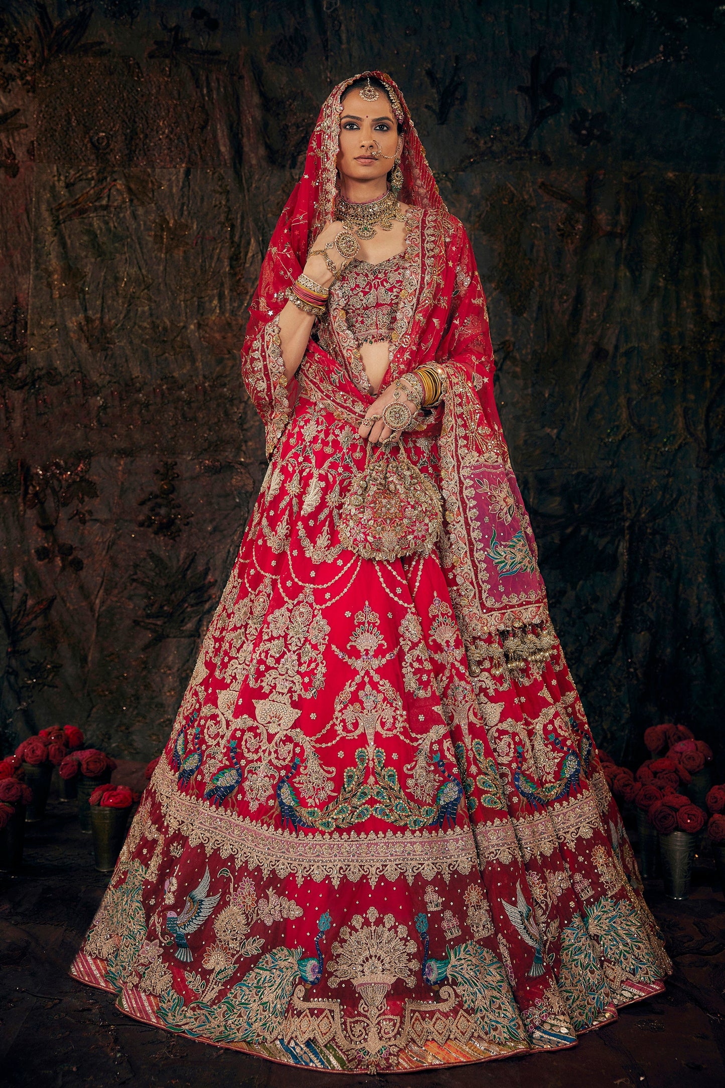 Scarlet Red Floral Lehenga