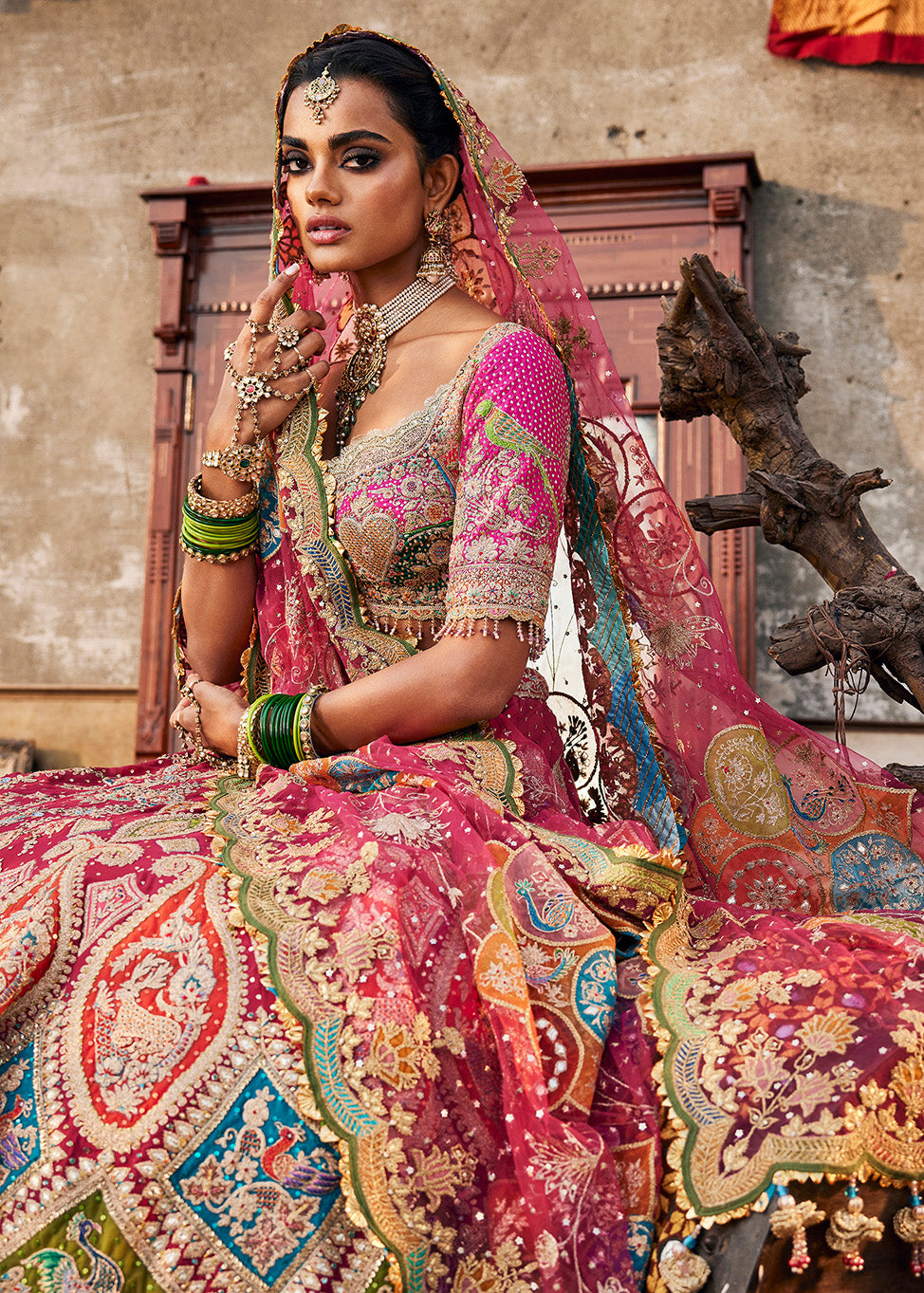 Vivid Rani Pink Paisley Lehenga