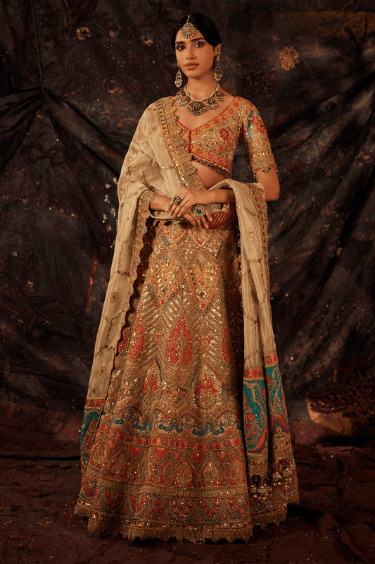 Pale Gold Embroidered Lehenga