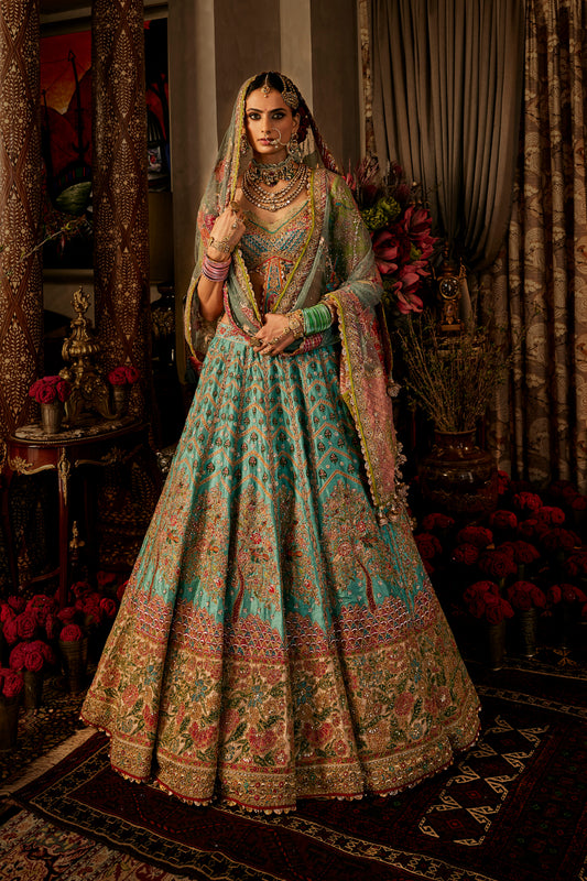 Aqua Blue Silk Lehenga