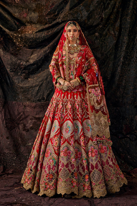 Crimson Floral Embroidered Lehenga