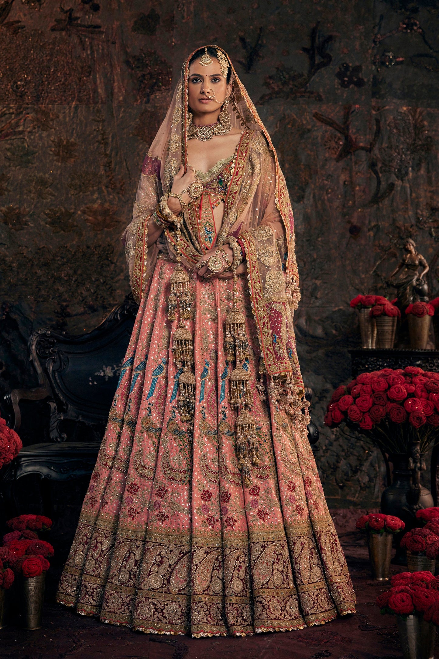 Blush Peach Avian Lehenga