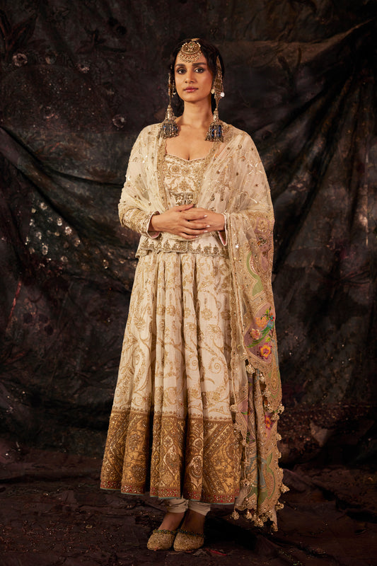 Ivory & Gold Mulmul Kalidar
