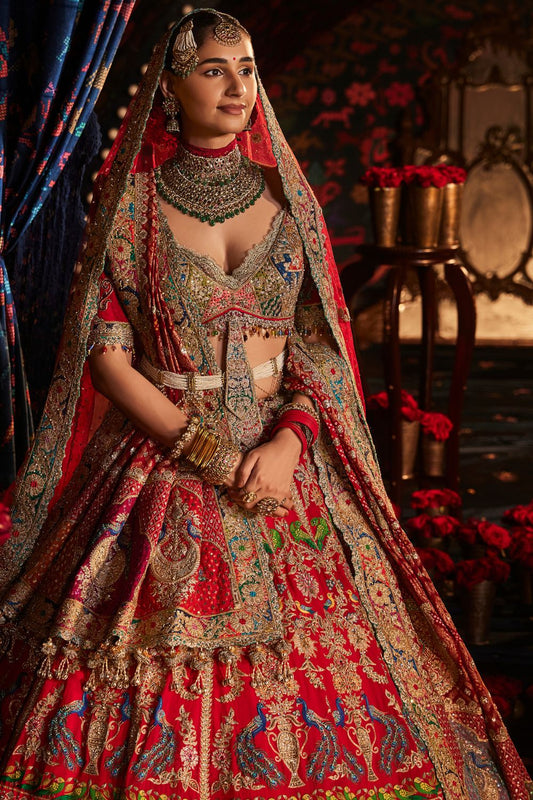 Deep Red  Shikargah  Lehenga Set