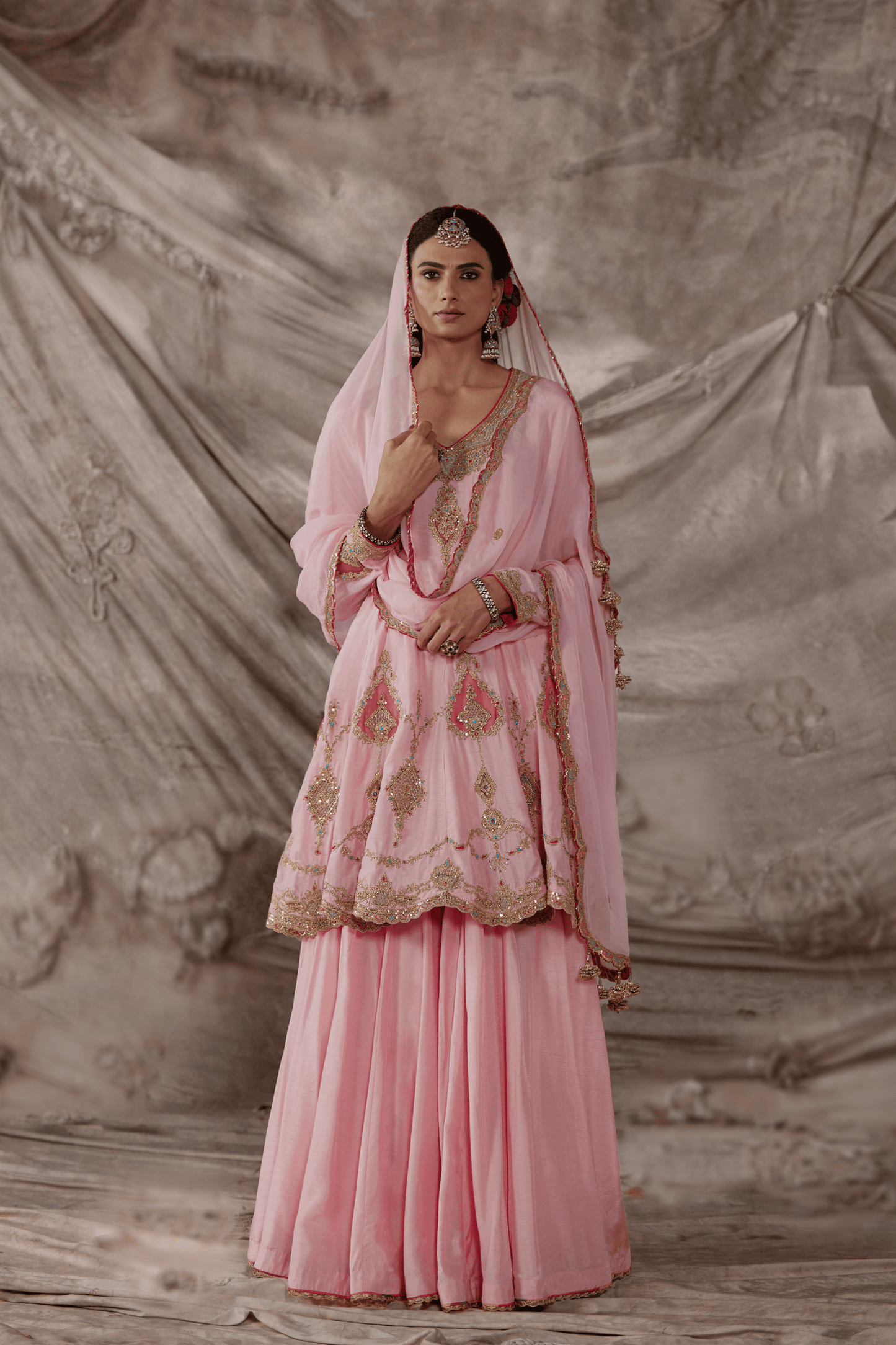 Pale Pink Kalidar- Sharara Set