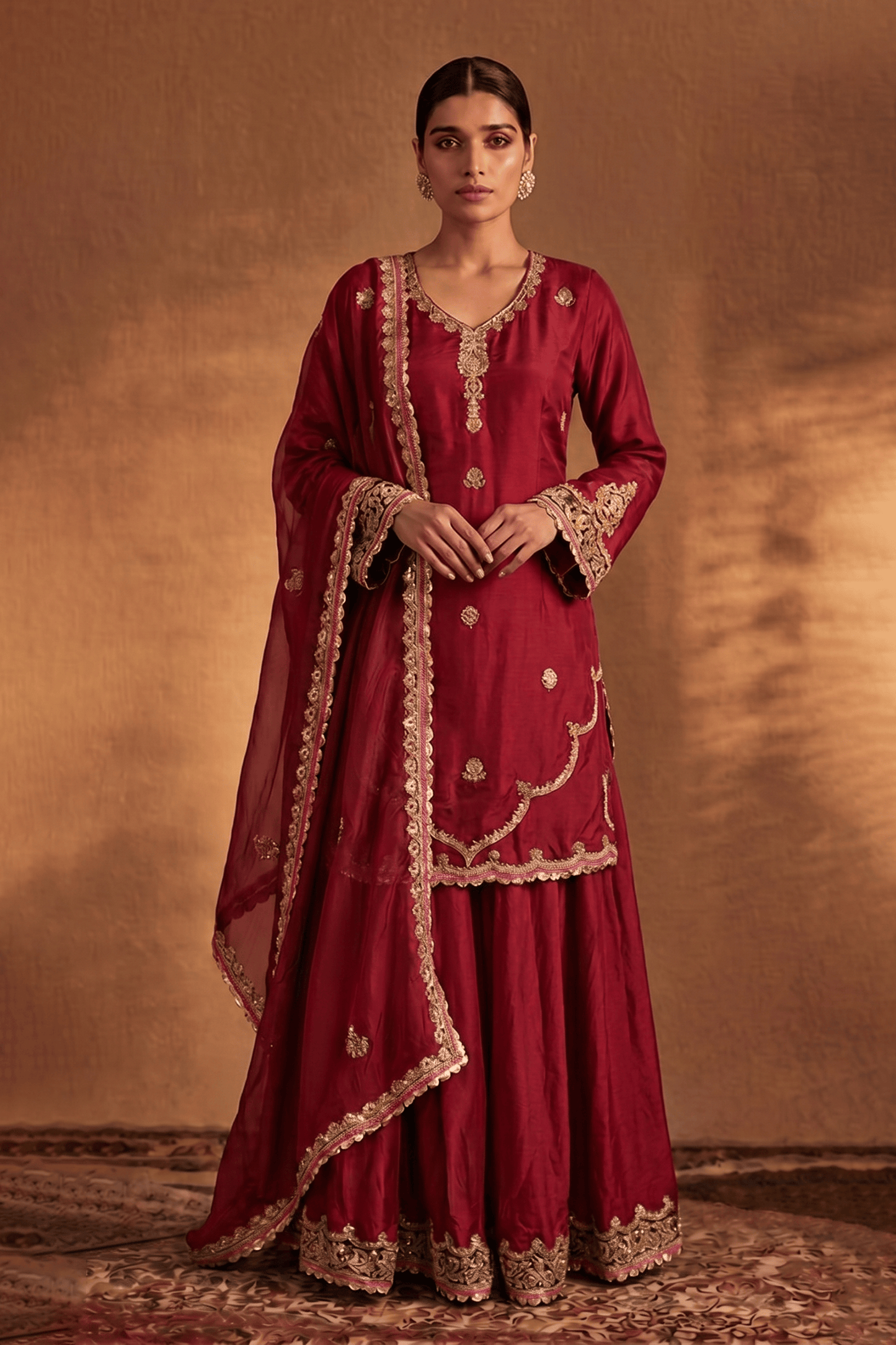 Deep Red Sharara Set