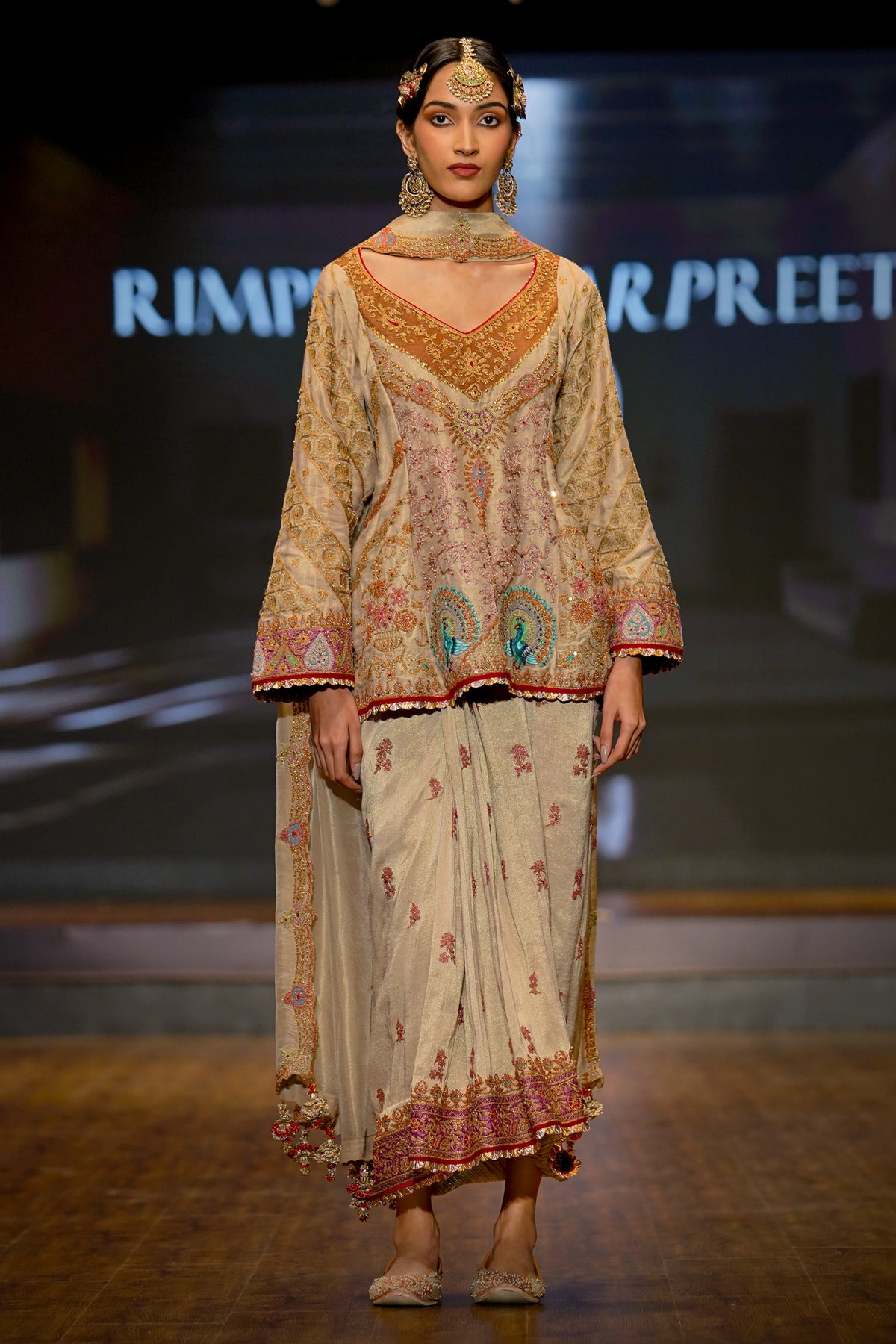 Pale Gold Embroidered Lungi Set