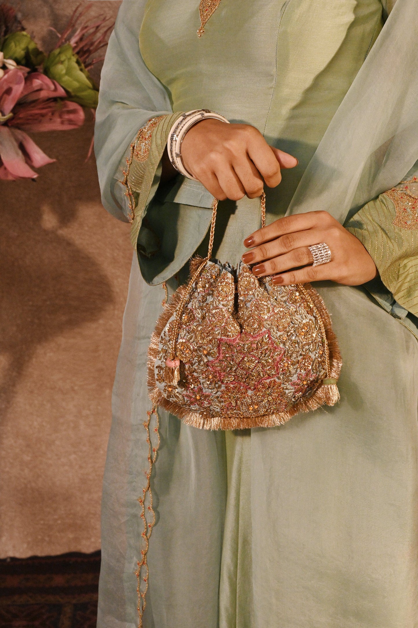 Ice Blue–Pale Pink Naqsh Noor Potli