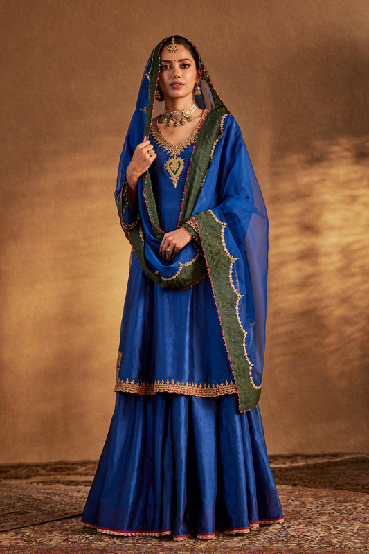 Deep Blue Silk Sharara Set