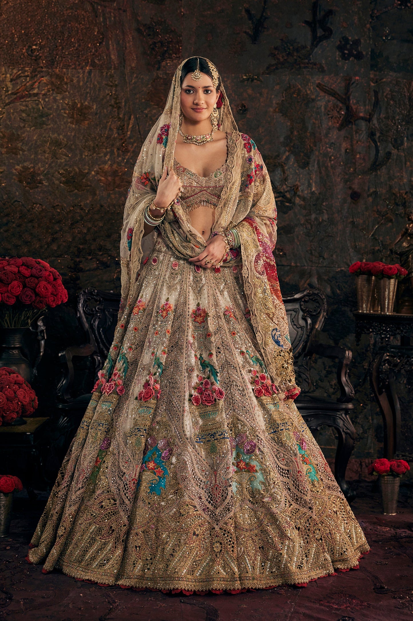 Ivory And Pale Gold Lehenga