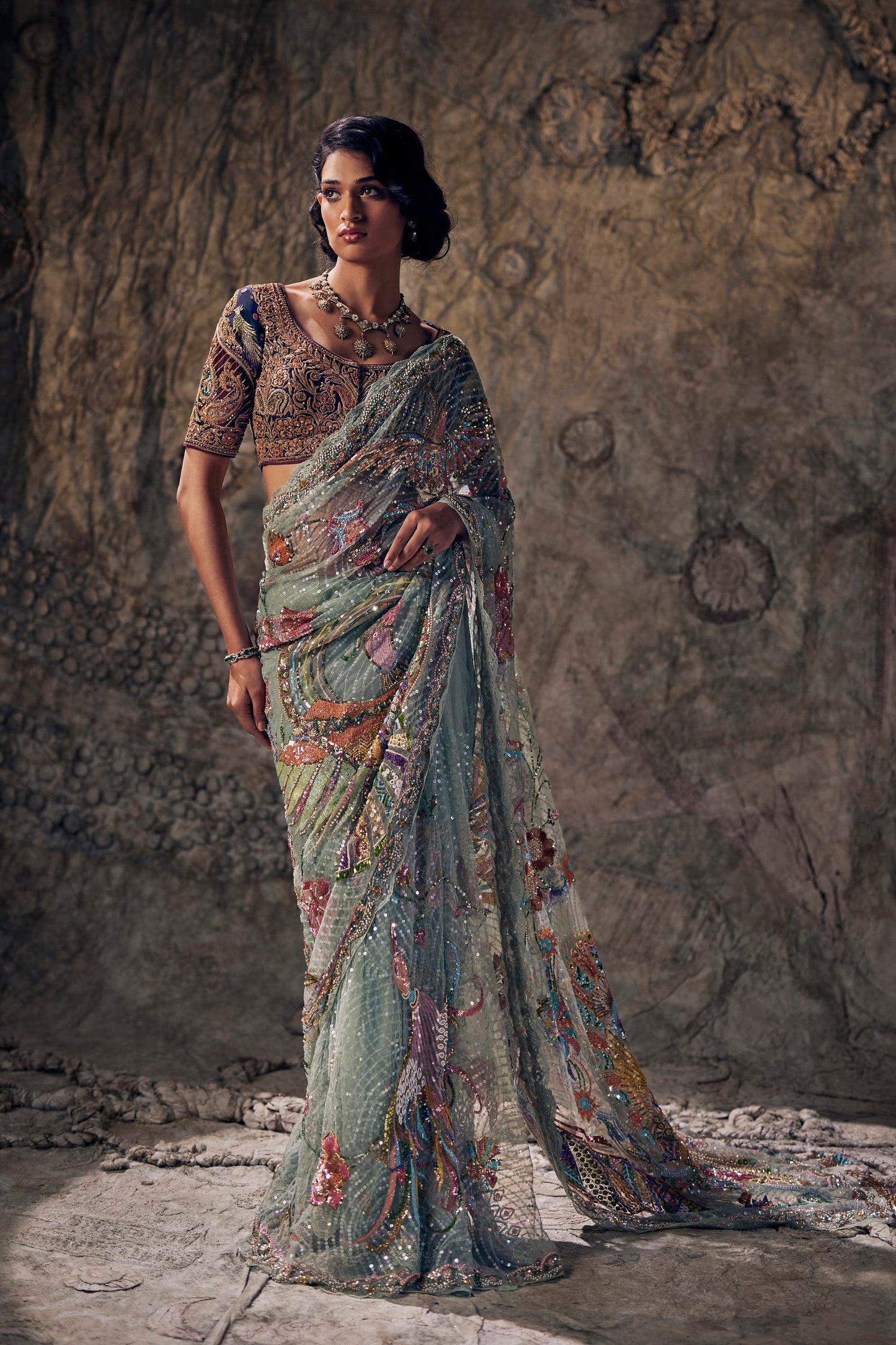 Ice Blue Deco Mosaic Saree