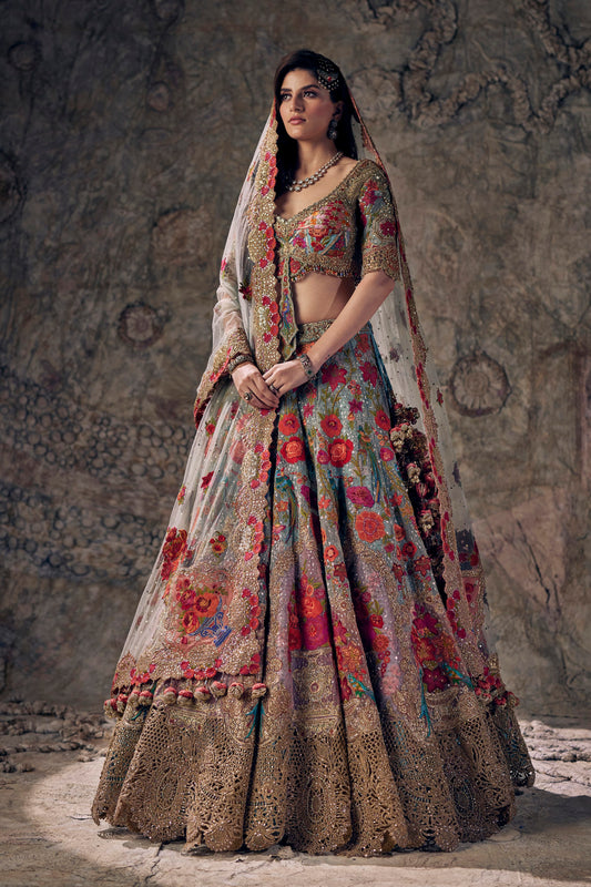 Ice Blue Rose Tapestry Lehenga