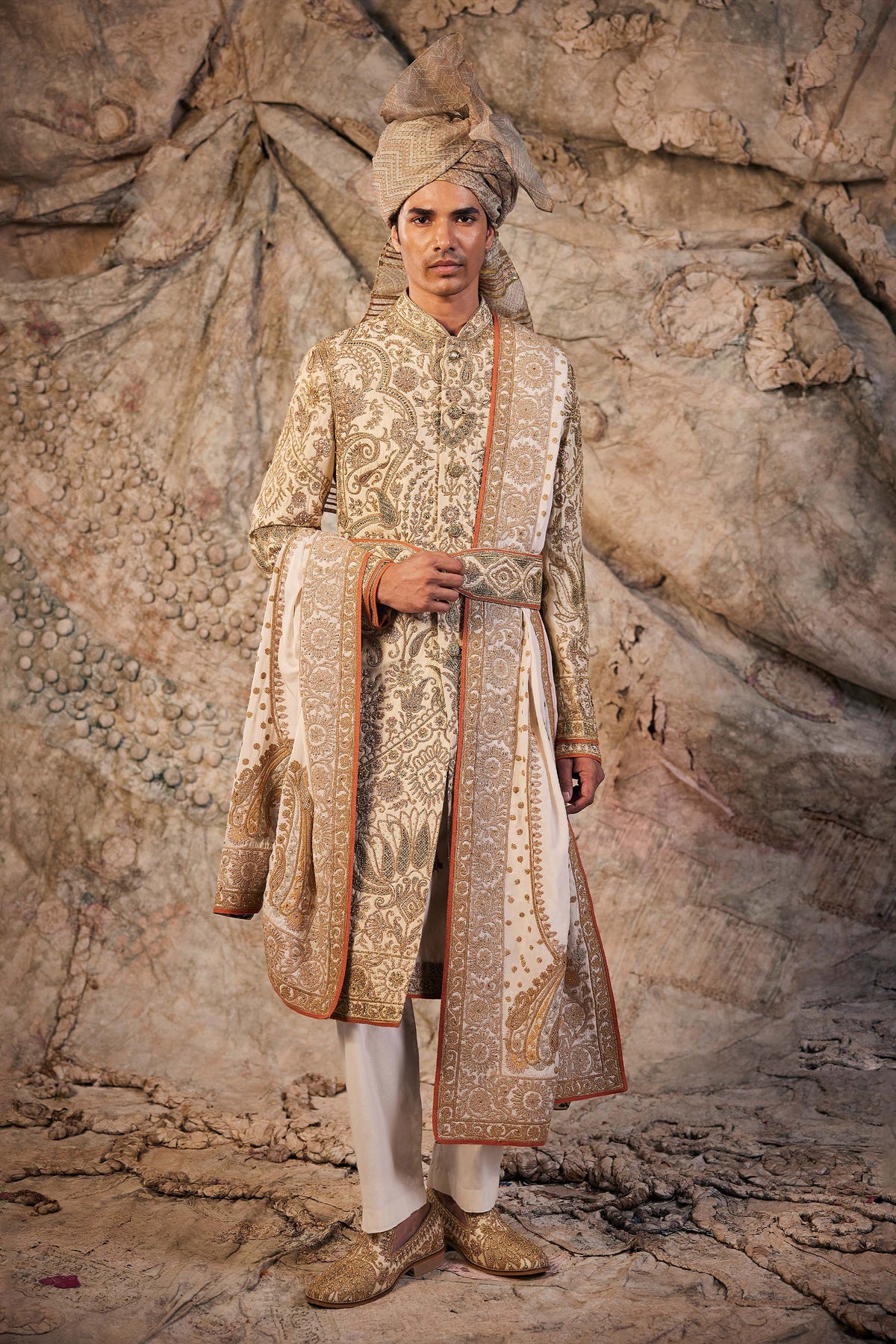 Ivory Floral Embroidered Sherwani