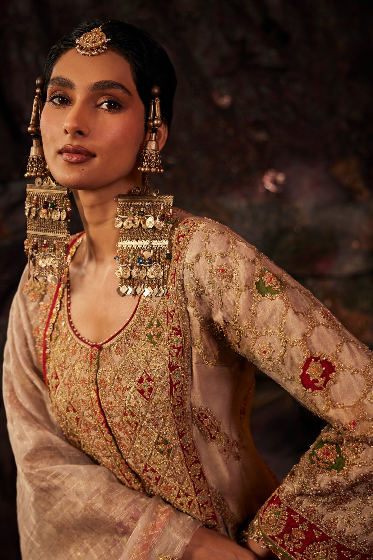 Pale Gold Embroidered Lungi Set