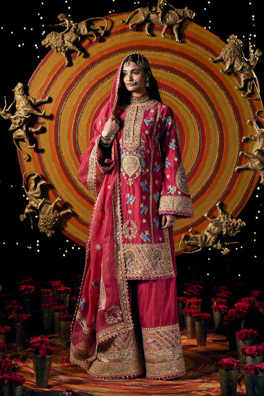 Deep Rani Pink Blended Silk Sharara Set