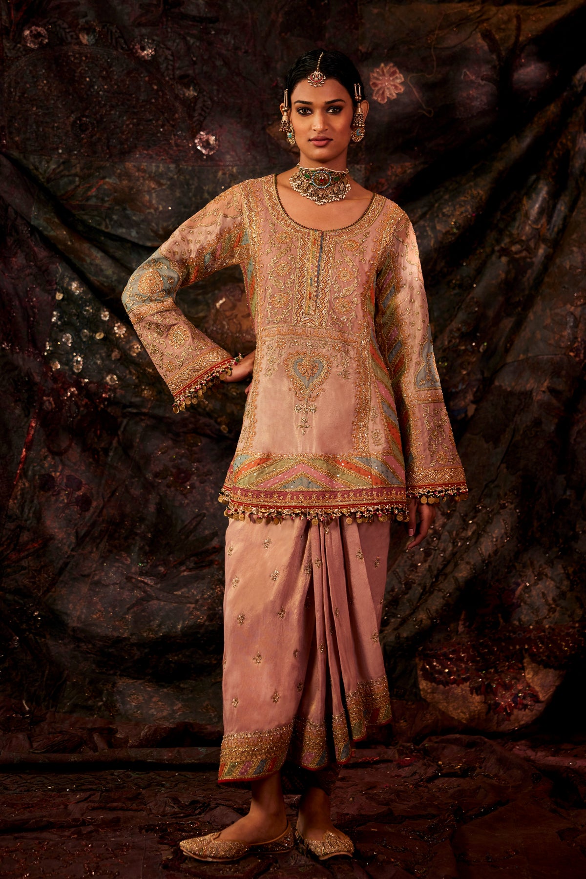 Earthy Pink Embroidered Lungi Set