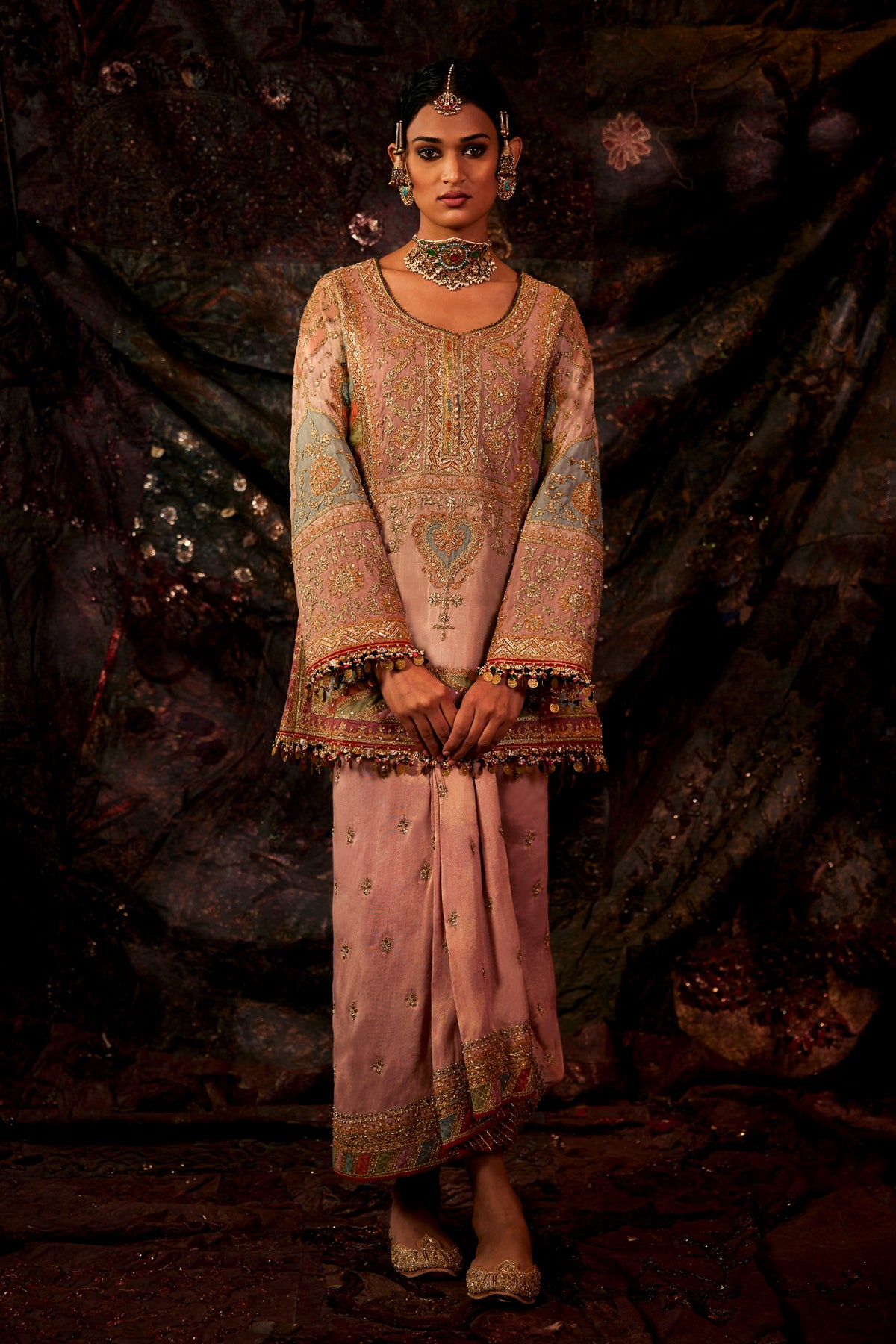 Earthy Pink Embroidered Lungi Set