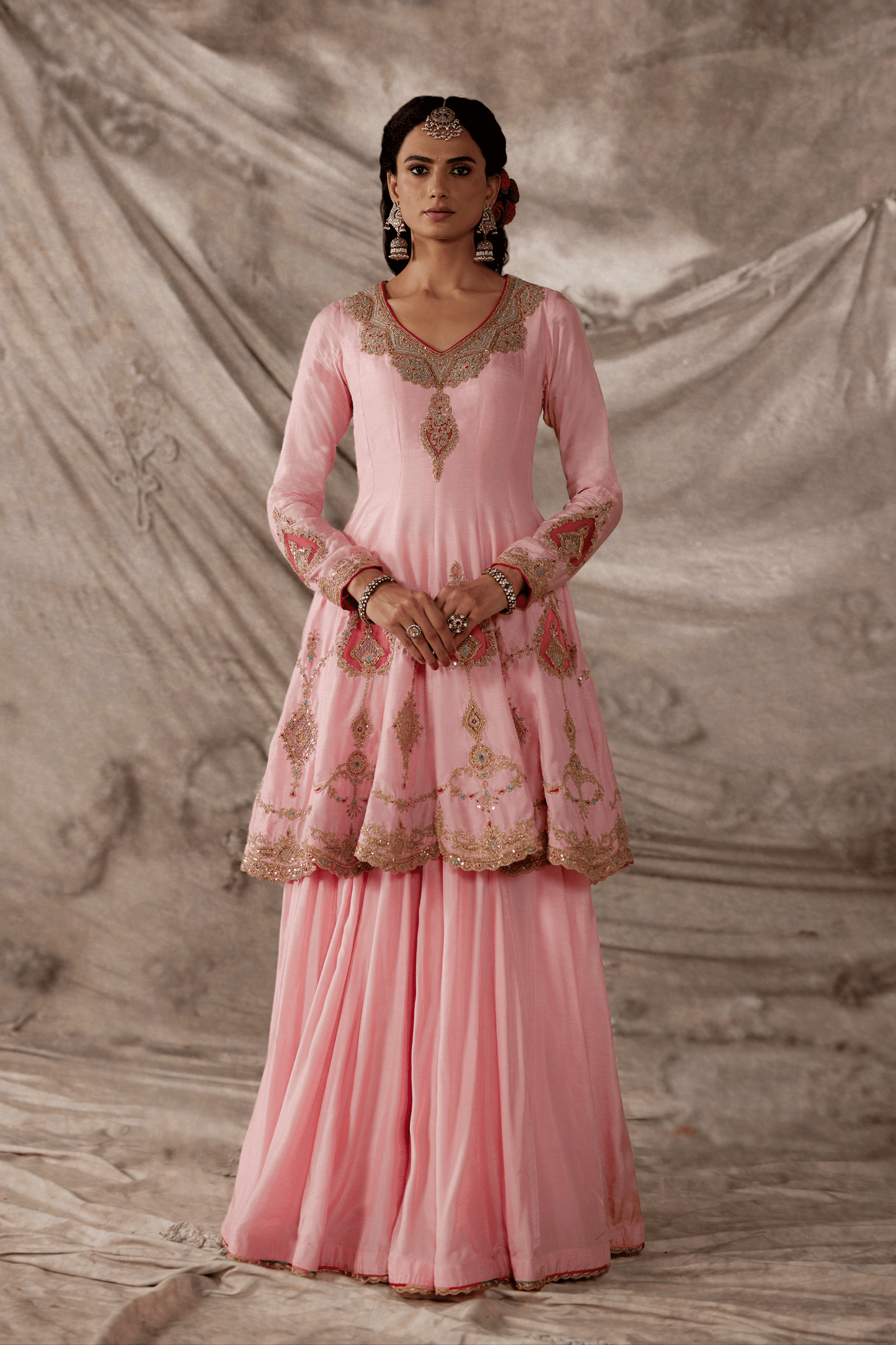 Pale Pink Kalidar- Sharara Set