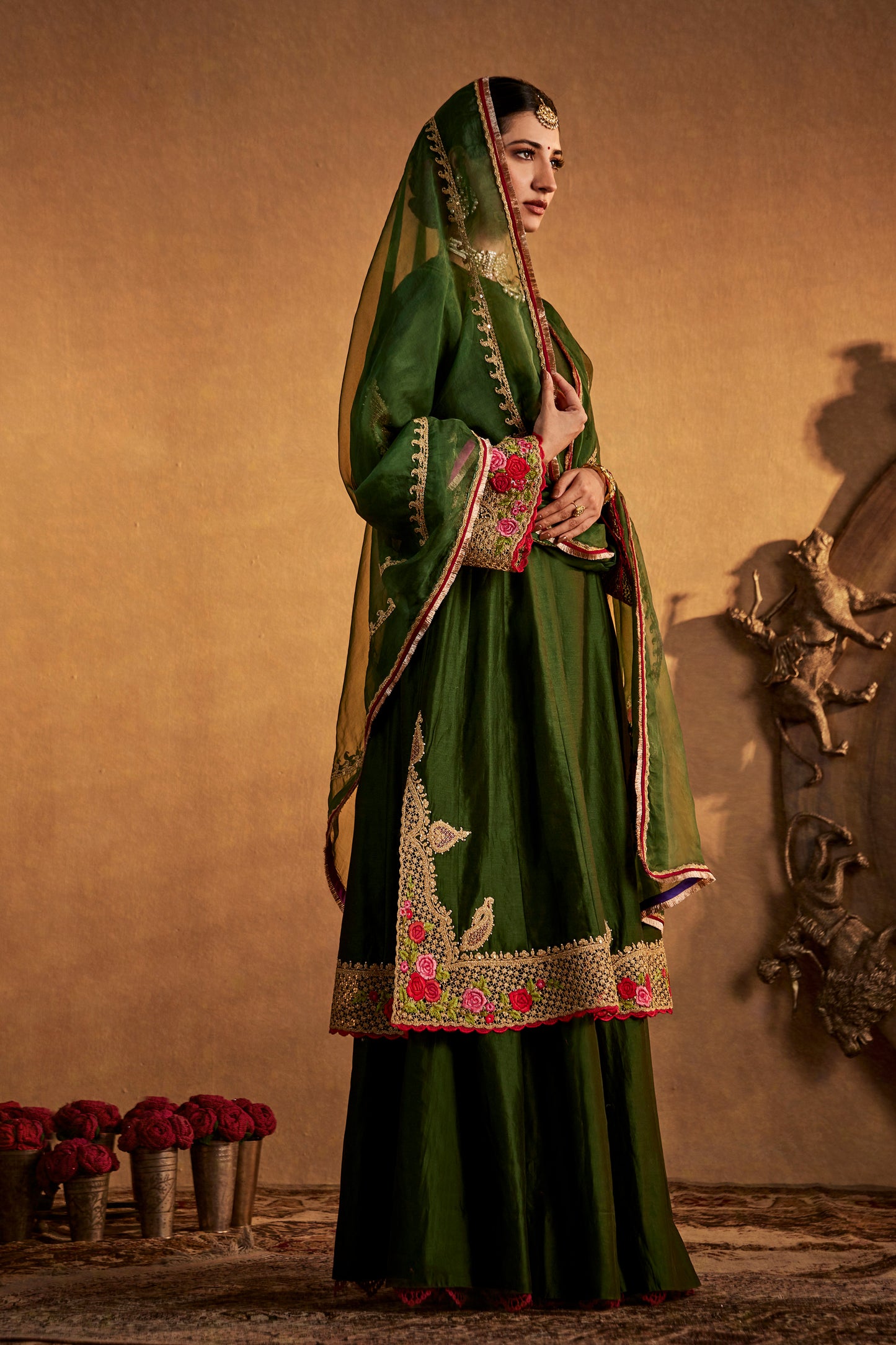 Green Mughal Jaali Kalidar Set