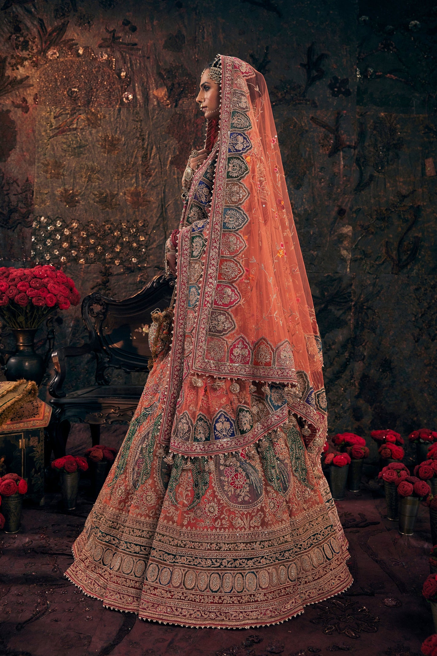 Burnt Orange Tulle Lehenga