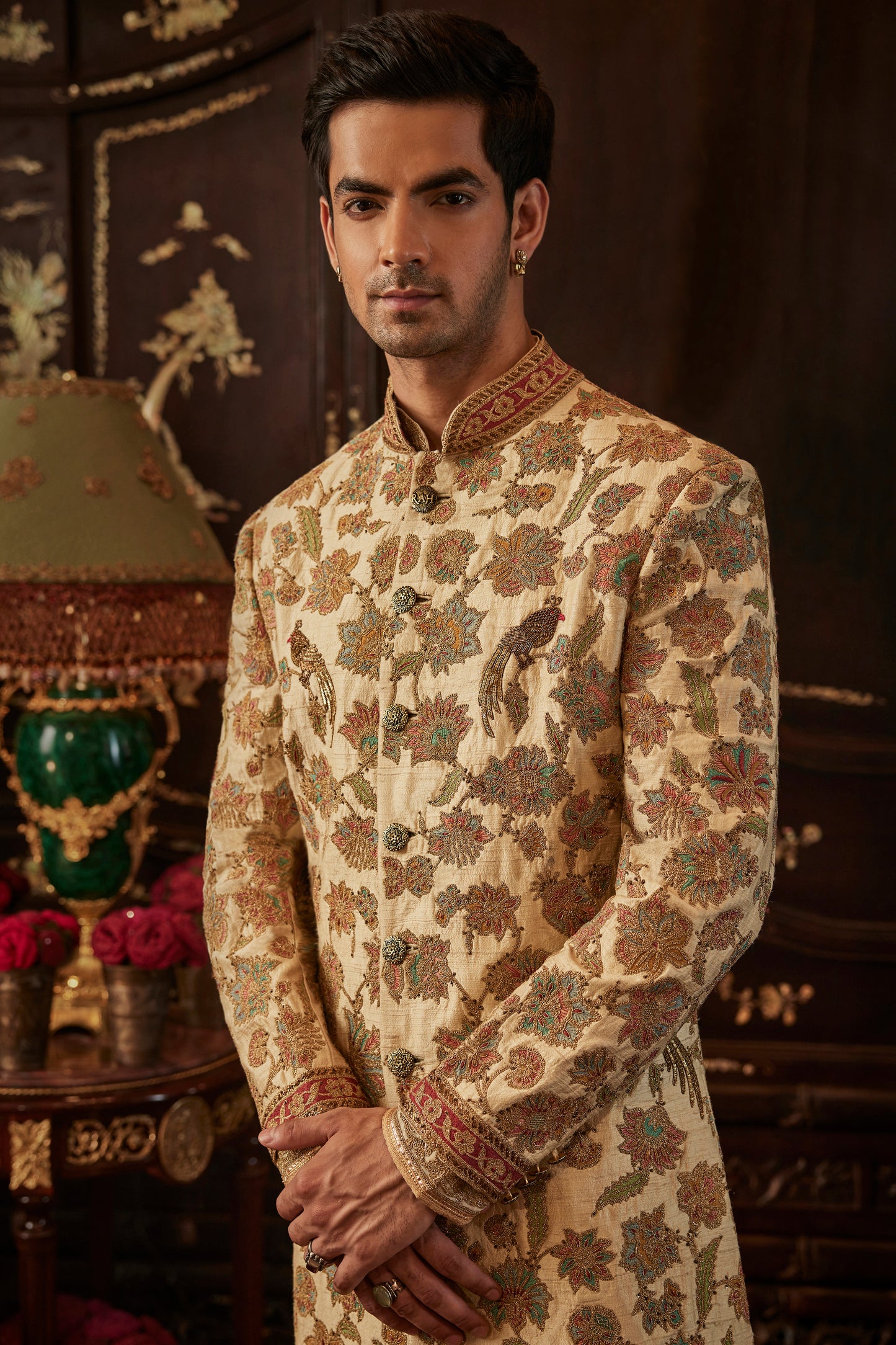 Pale Flora Ivory Sherwani