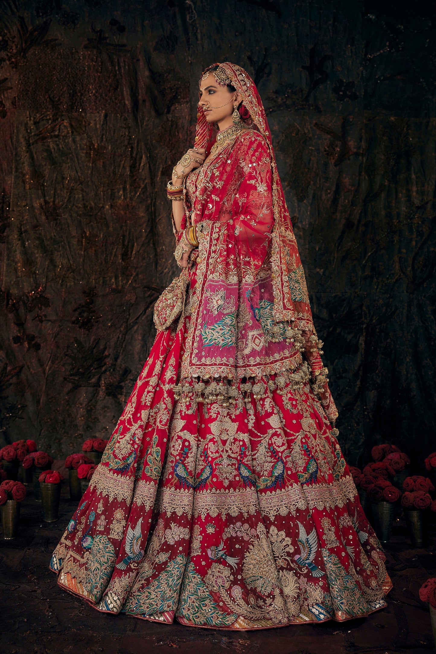 Scarlet Red Floral Lehenga