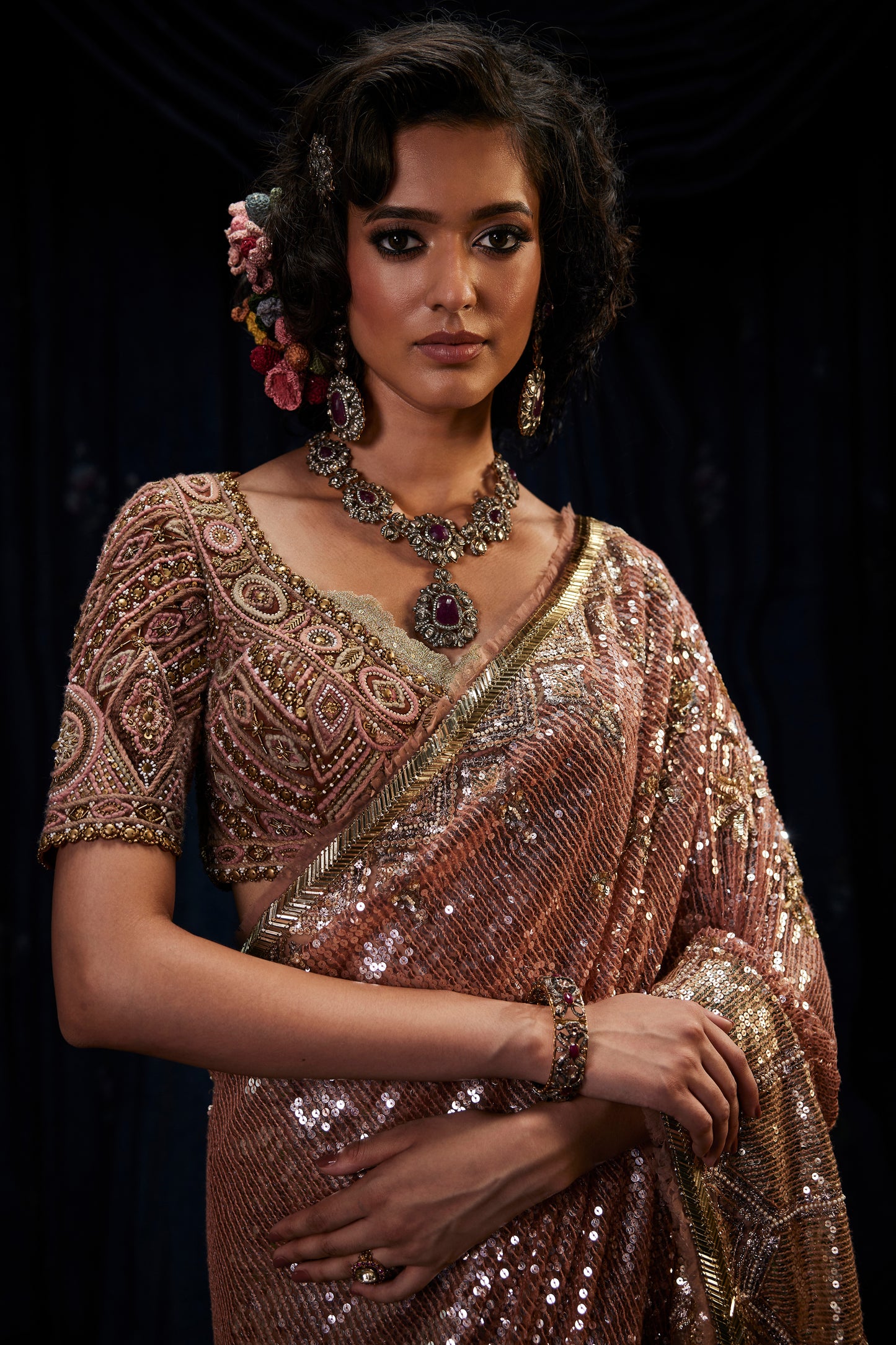 Earthy Blush Tulle Saree