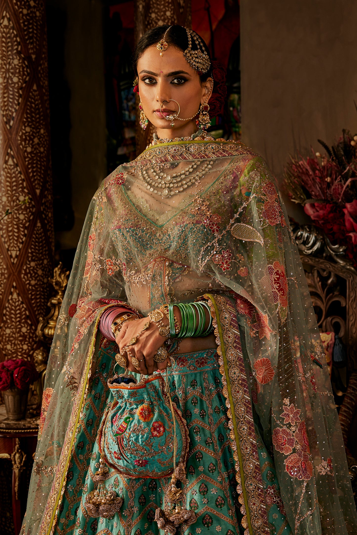 Aqua Blue Silk Lehenga