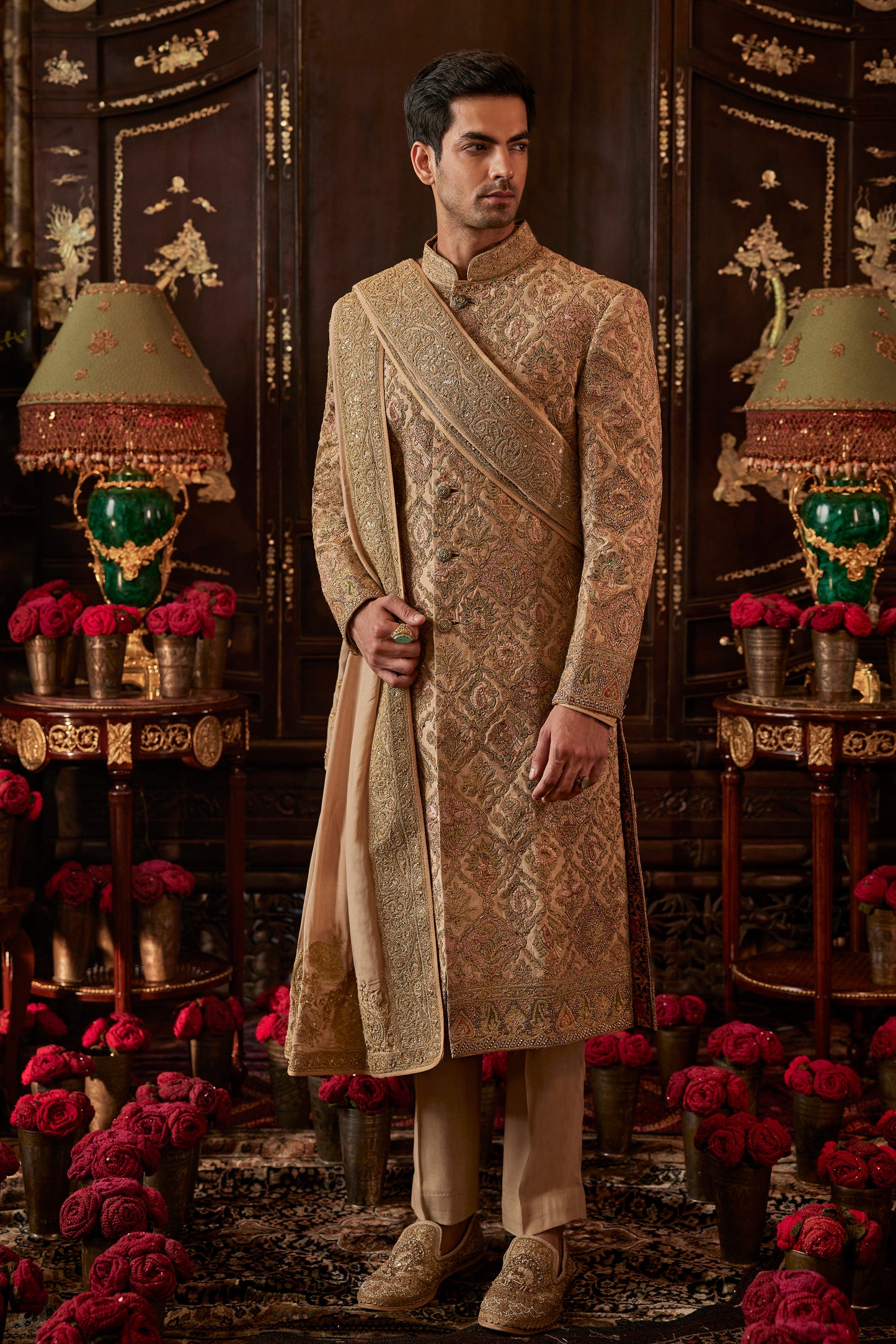 Pale Gold Paisley Sherwani