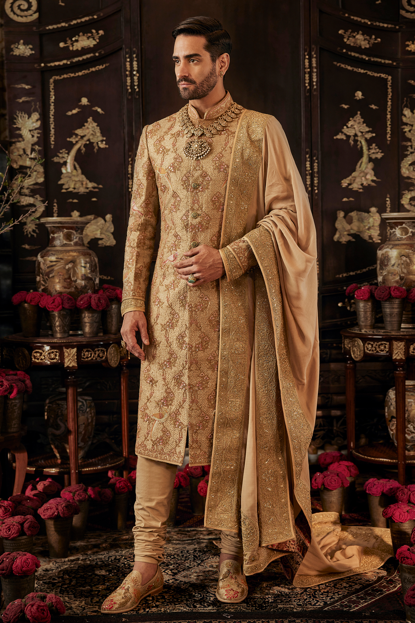 Golden Palampore Silk Sherwani