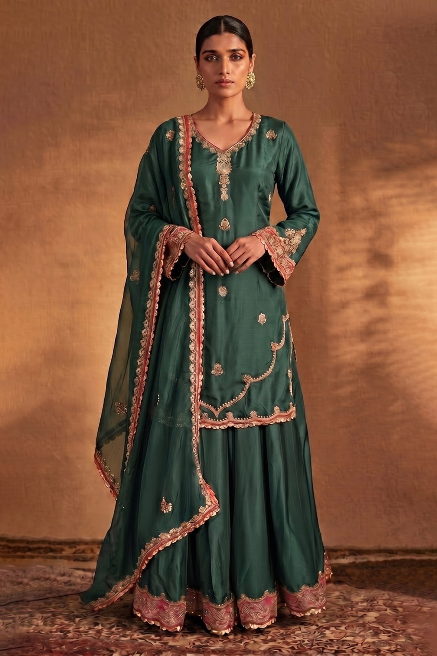 Bottle Green Sharara Set