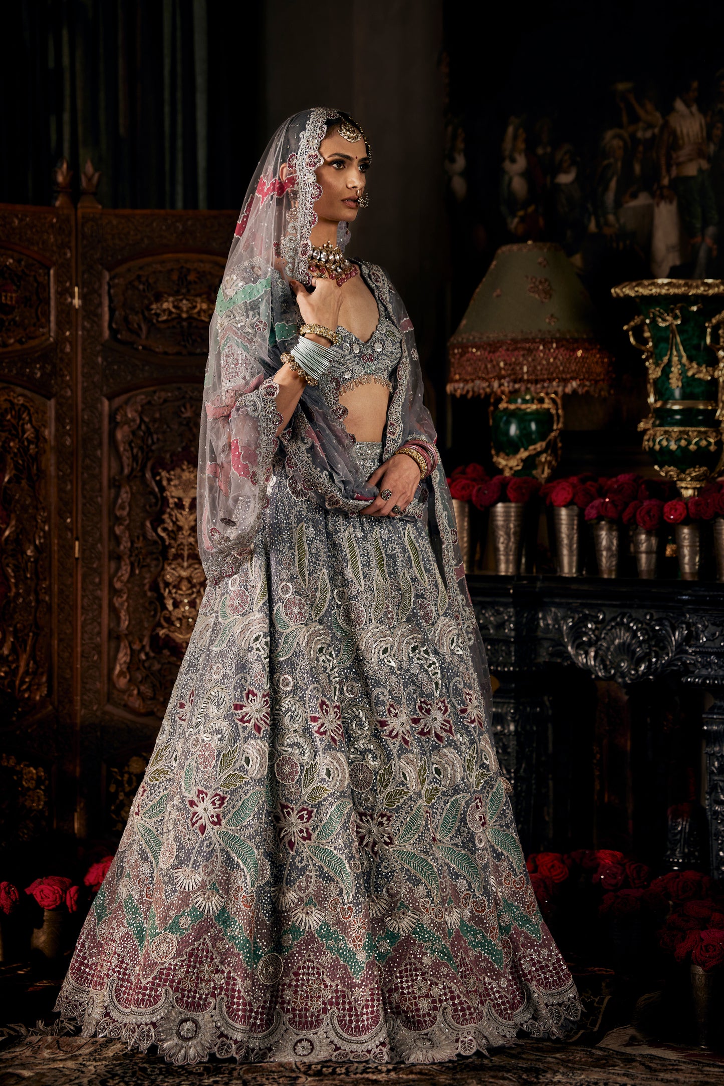 Flint Grey Tulle Lehenga