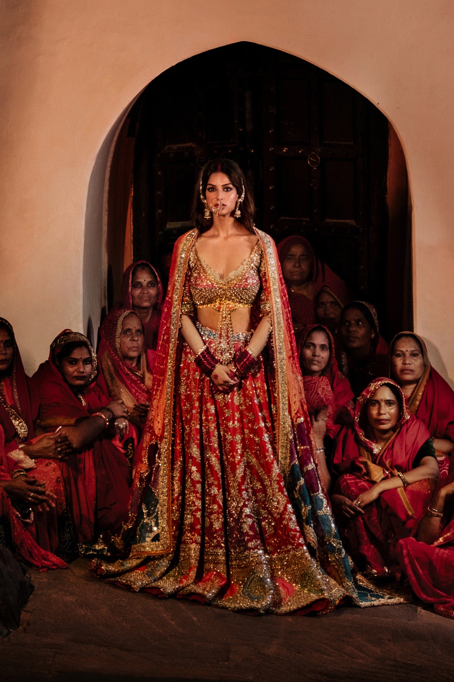 Deep Vermillion Red Silk Lehenga