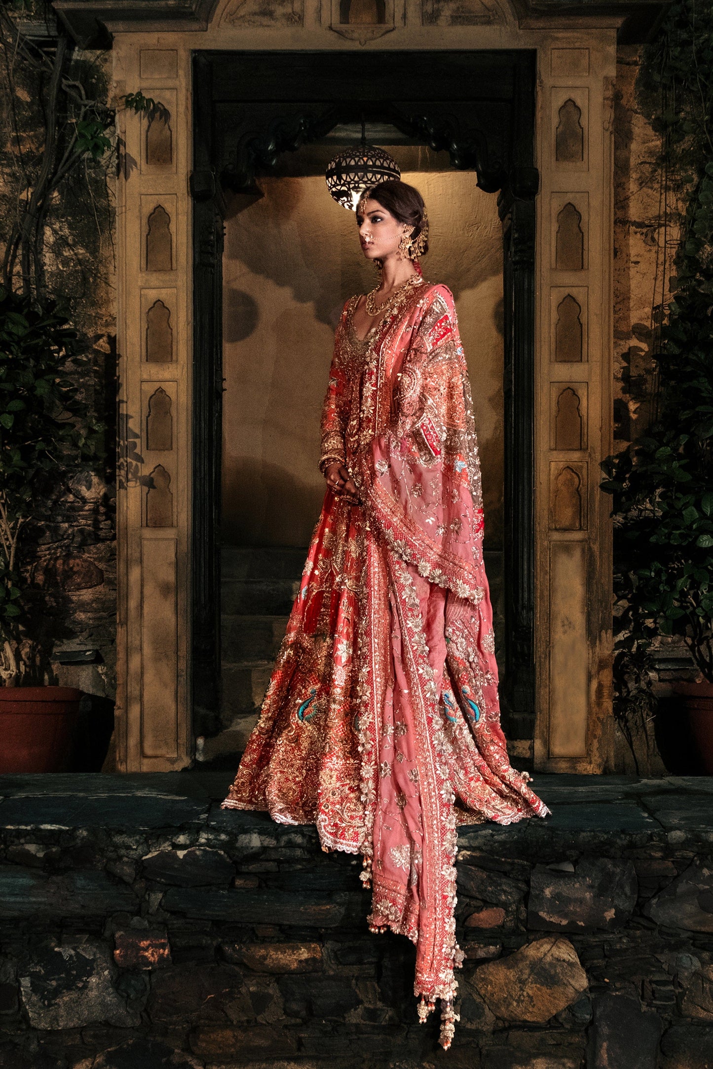 Handcrafted Earthy Coral Hued Lehenga