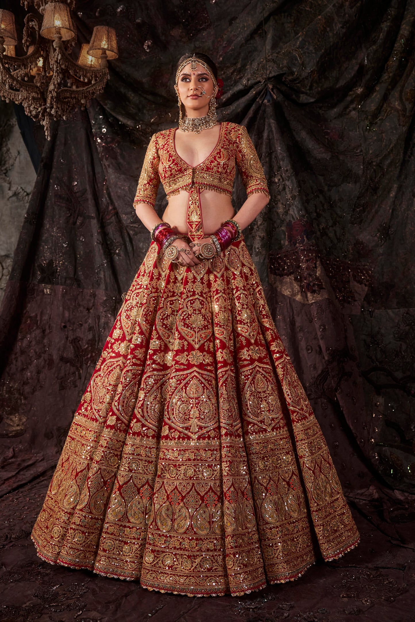 Deep Crimson Embroidered Georgette Lehenga