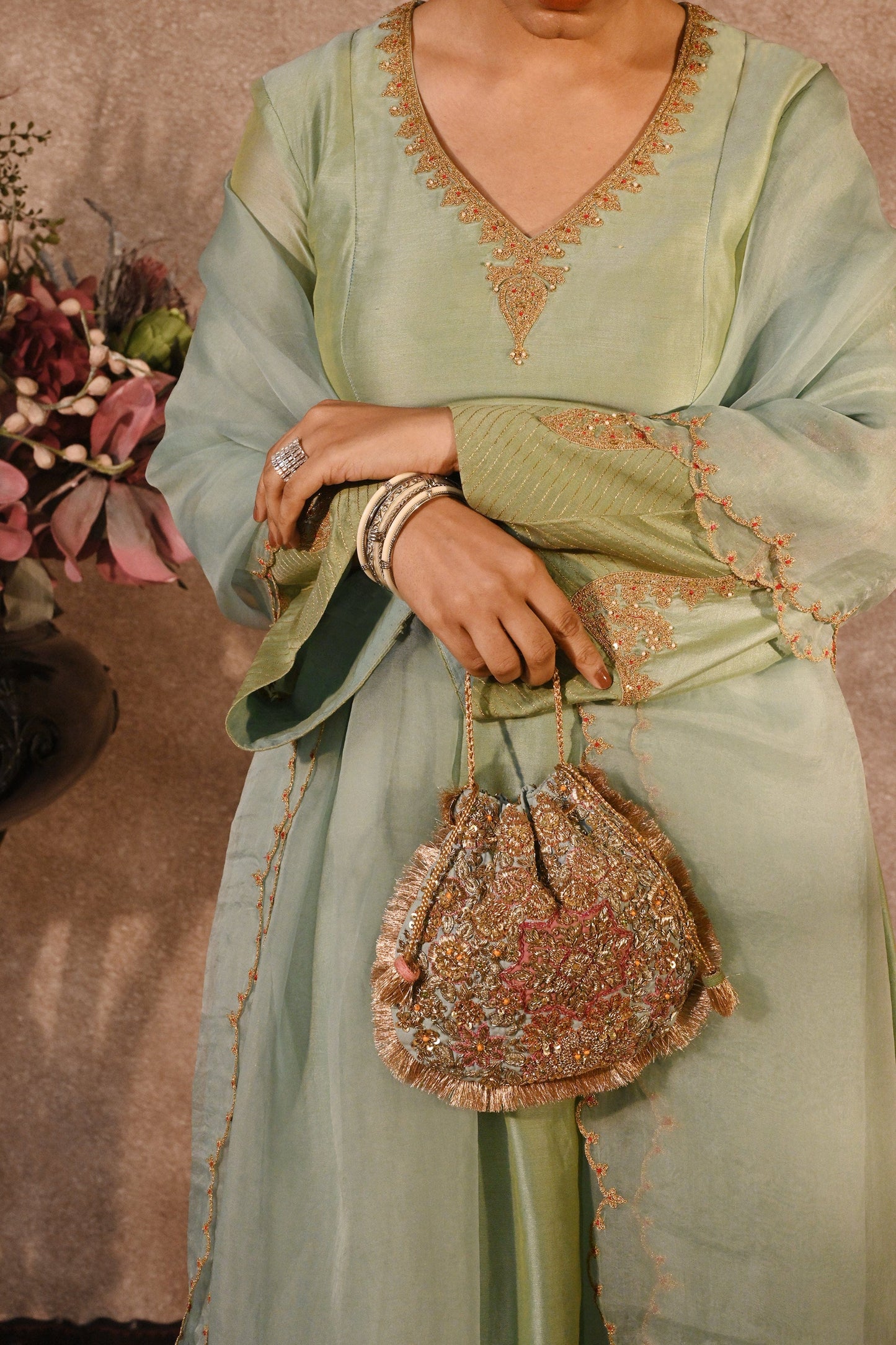 Ice Blue–Pale Pink Naqsh Noor Potli
