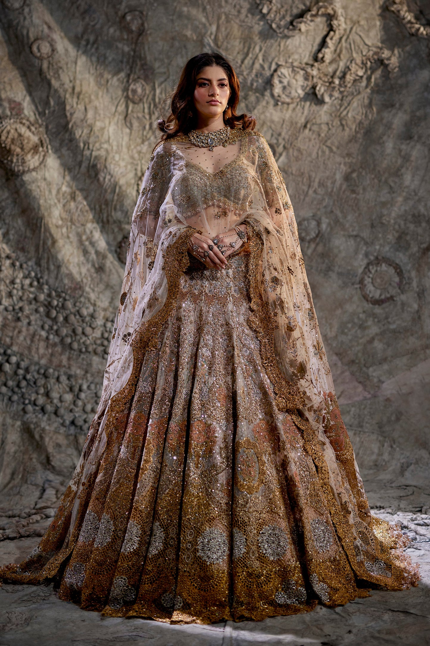 Blush Gold Medallion Tapestry Lehenga