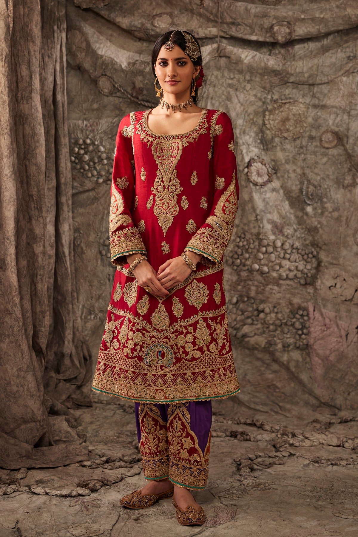 Antique Red Embroidered Kurta Set