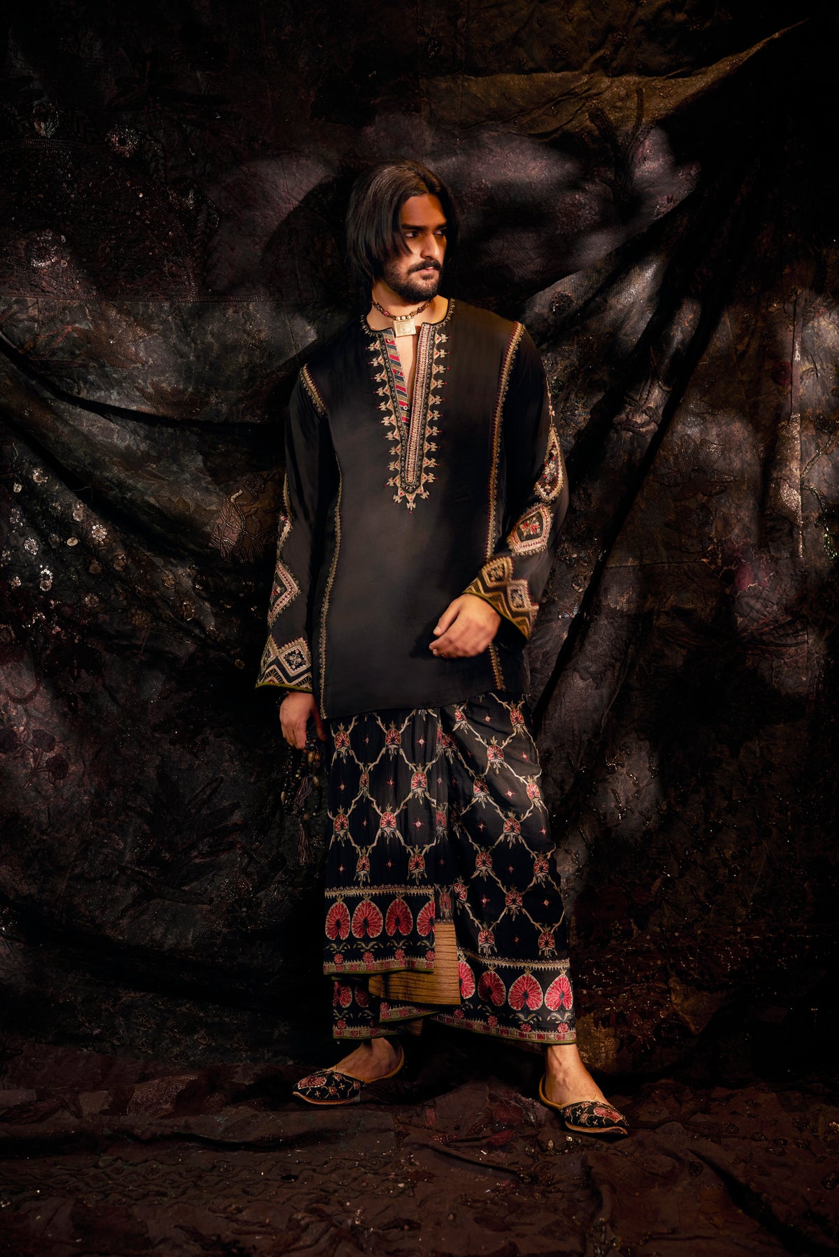 Black Silk Lungi Set