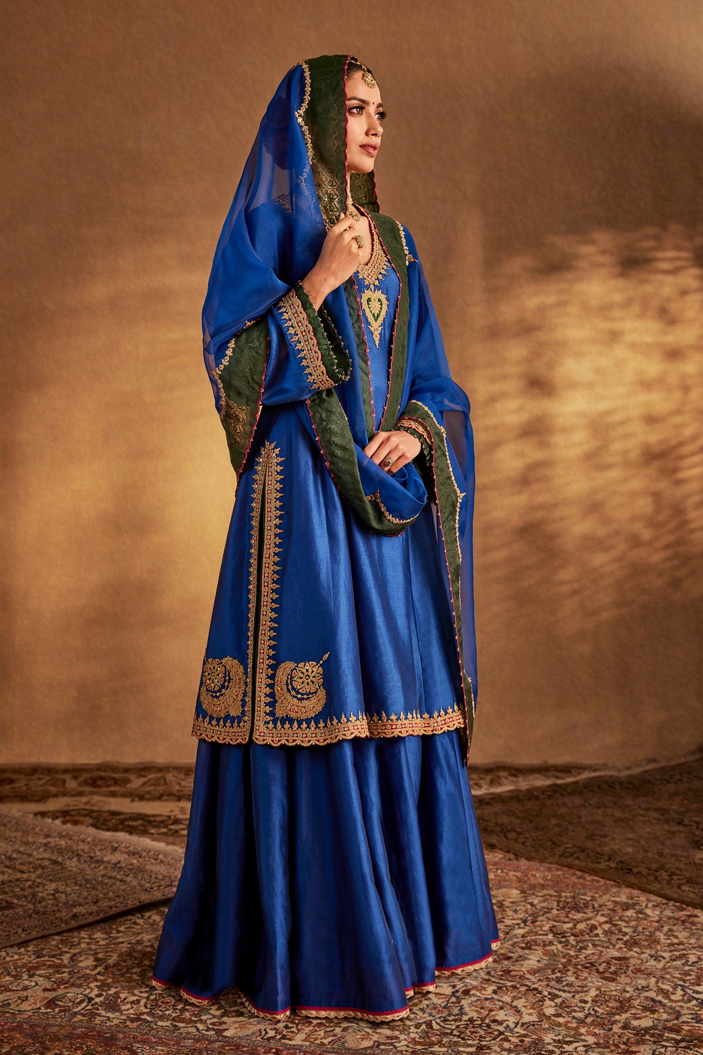 Deep Blue Silk Sharara Set