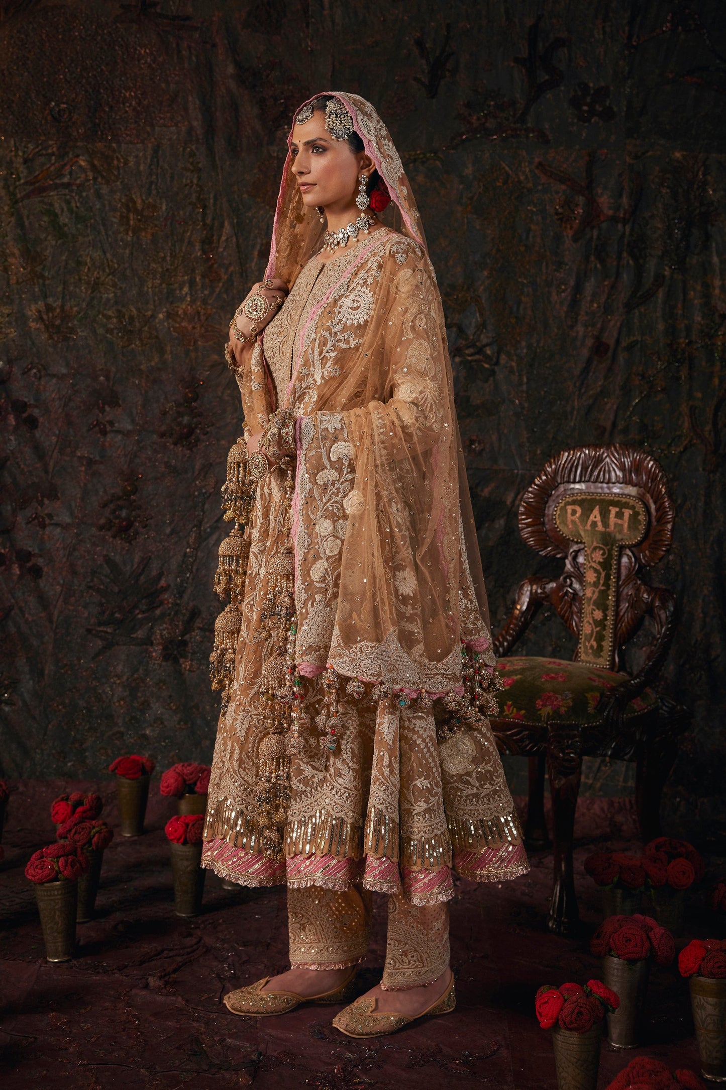 Earthy Beige Floral Kalidar Set