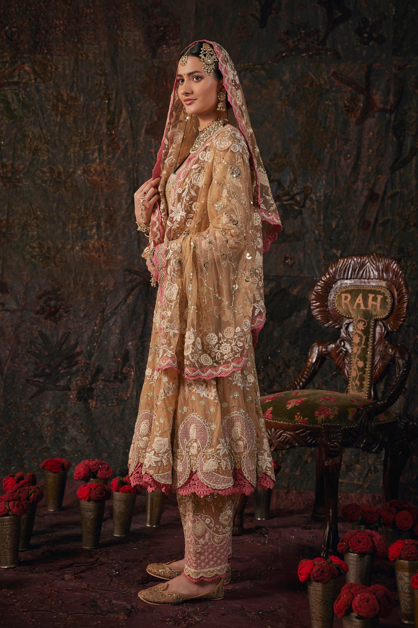 Earthy Beige Embroidered Kalidar Set