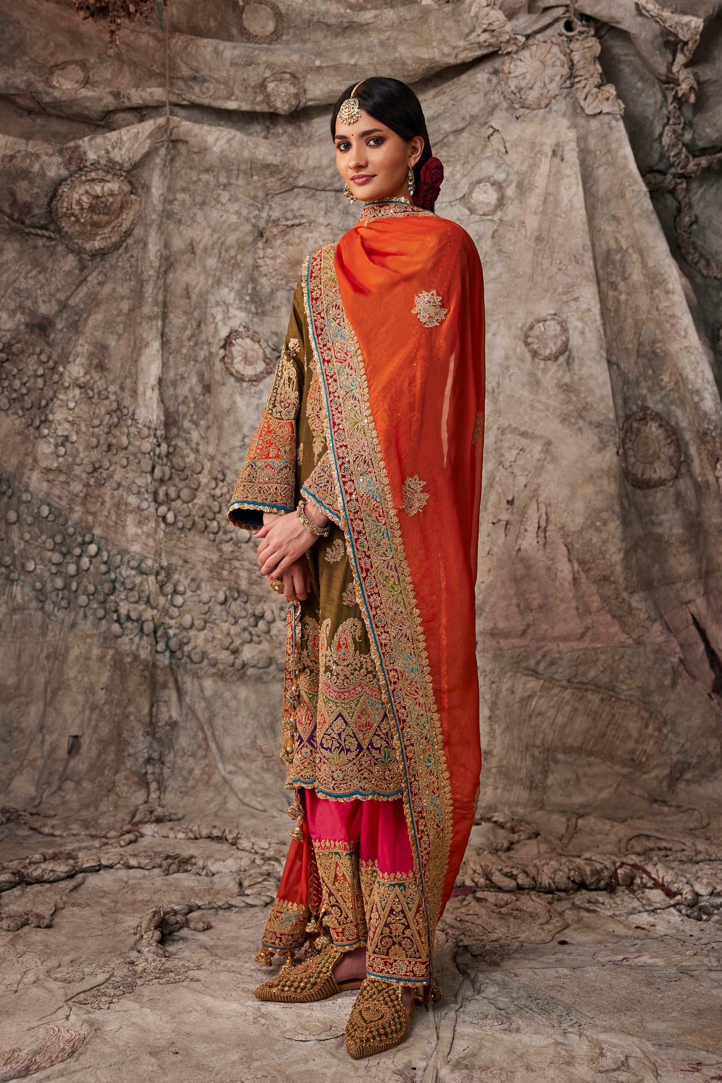 Deep Olive Green Embroidered Kurta Set