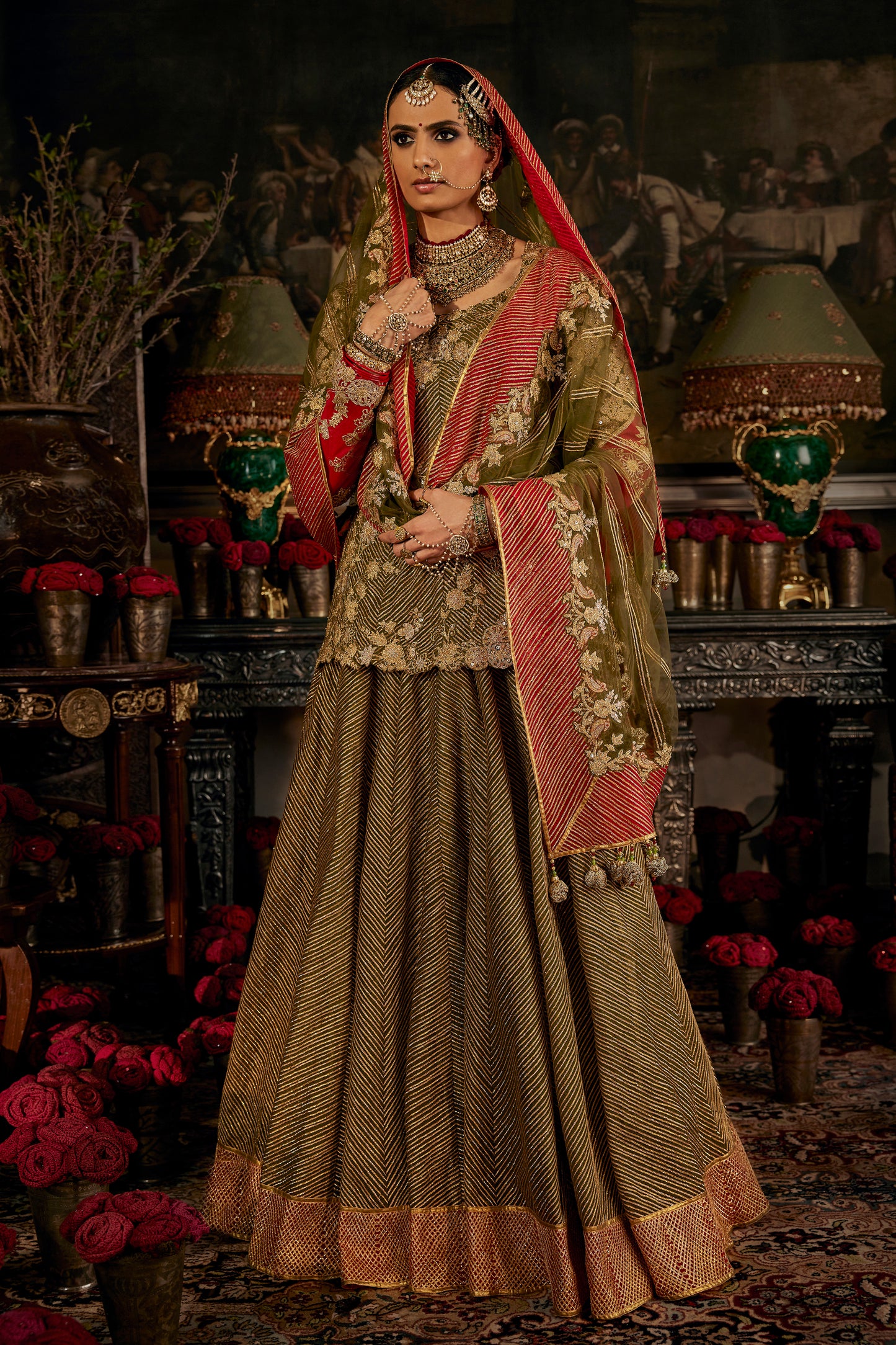Deep Earthy Green Tulle Kurti Lehenga