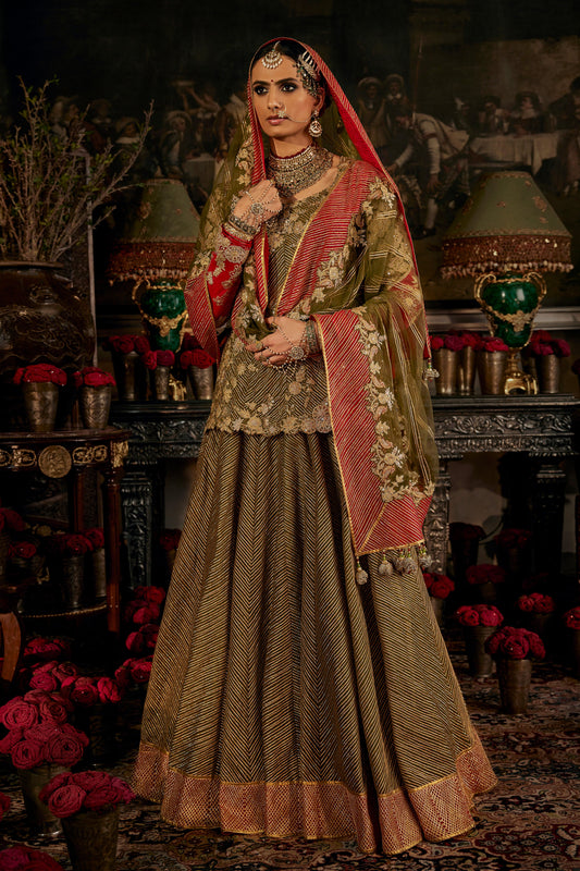 Deep Earthy Green Tulle Kurti Lehenga