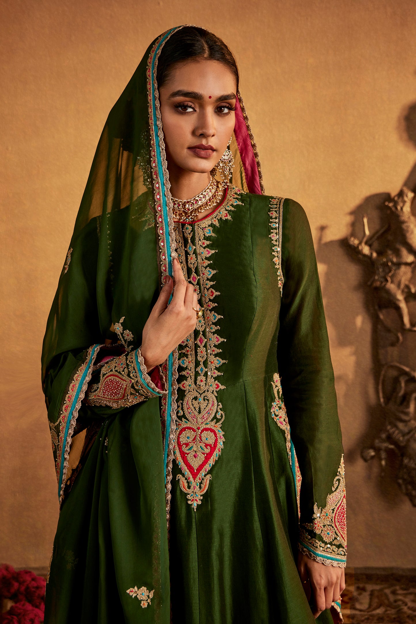 Deep Green Mughal Peacock Kurta Set