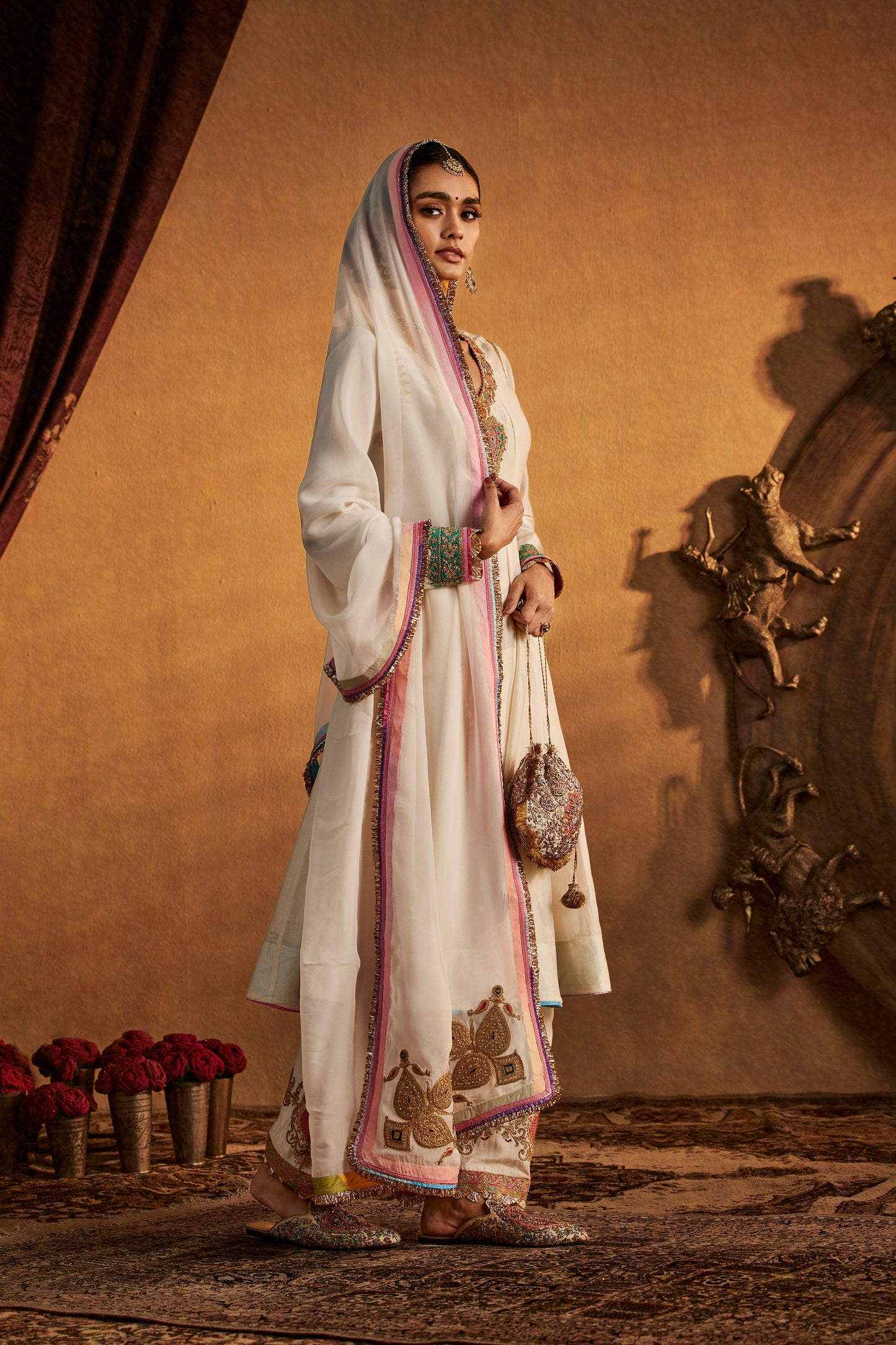 Ivory Mughal Peacock Kalidar Set