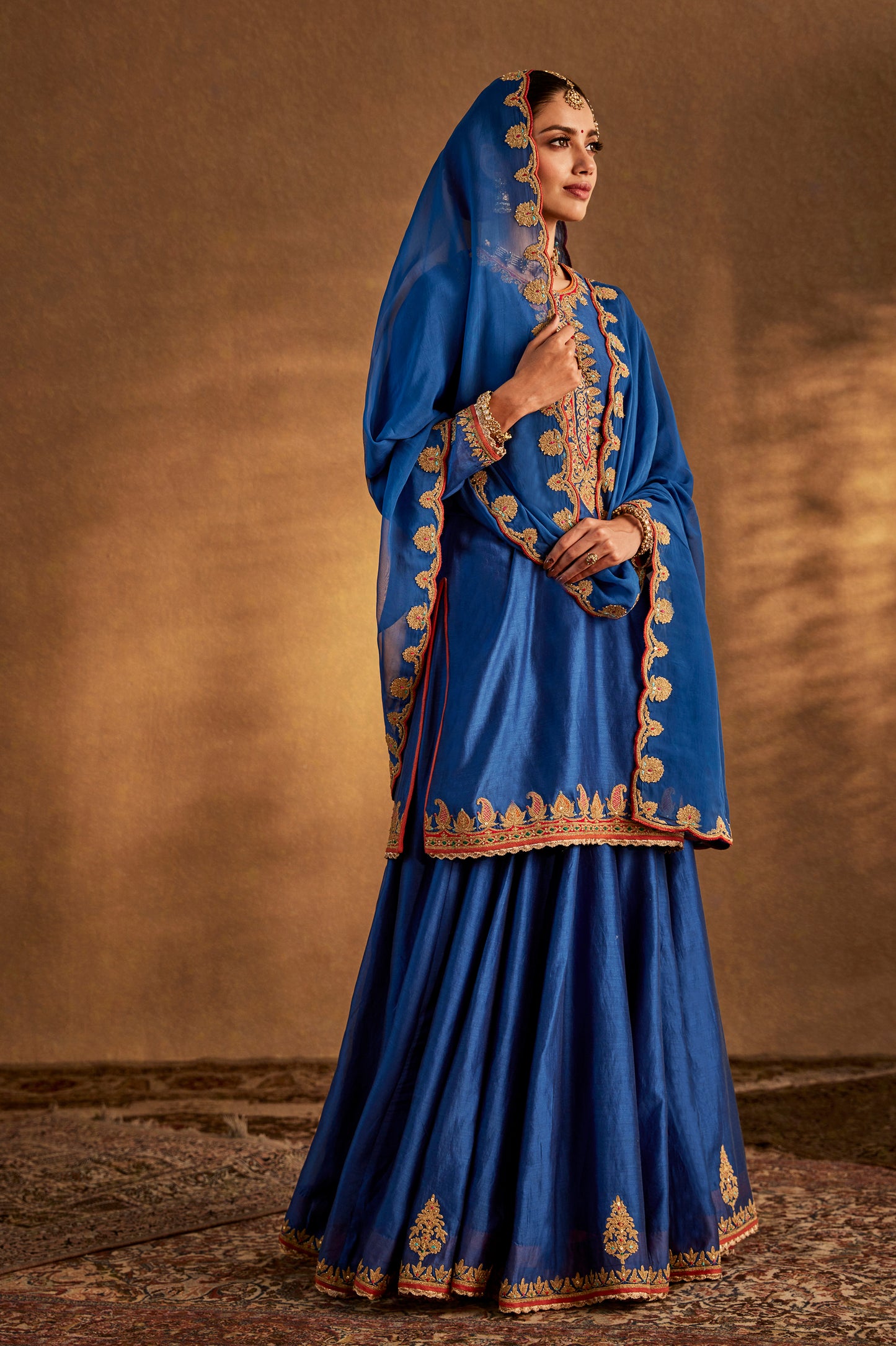 Lapis Blue Silk Sharara Set