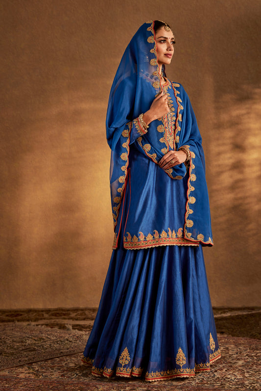 Lapis Blue Silk Sharara Set